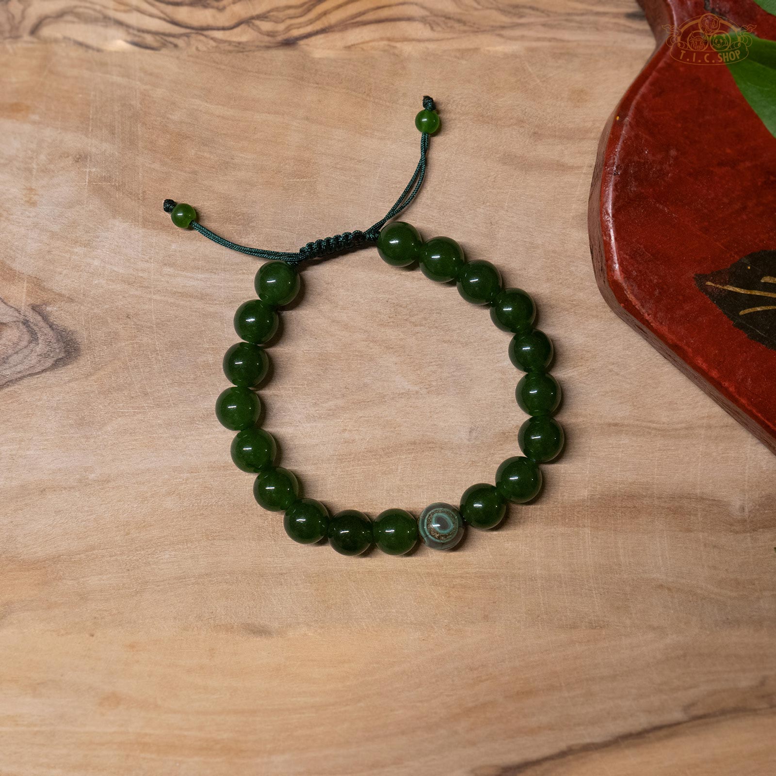 Dzi Bead Green Chalcedony 8mm Beads Bracelet