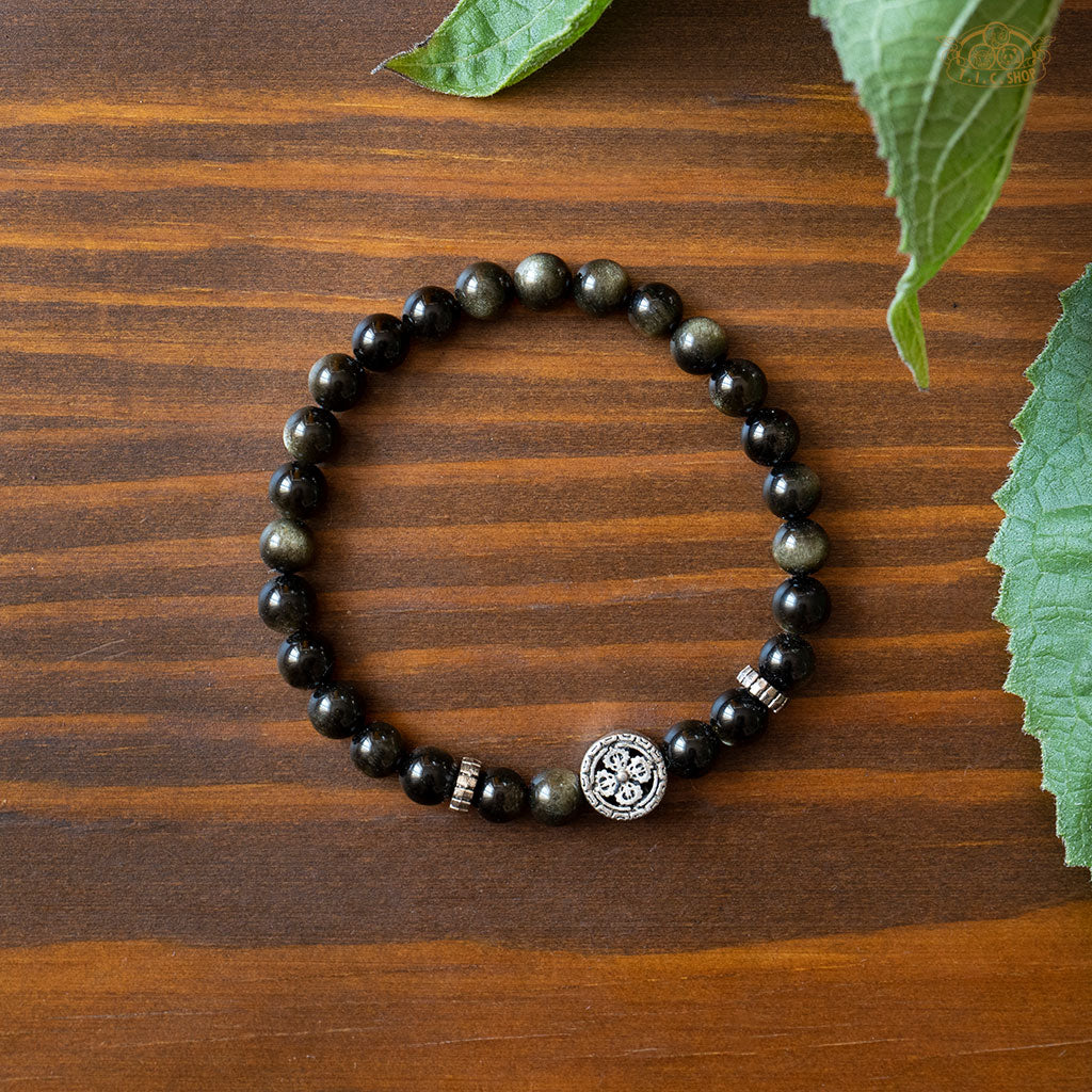 Double Vajra Golden Sheen Obsidian 6mm Beads Bracelet