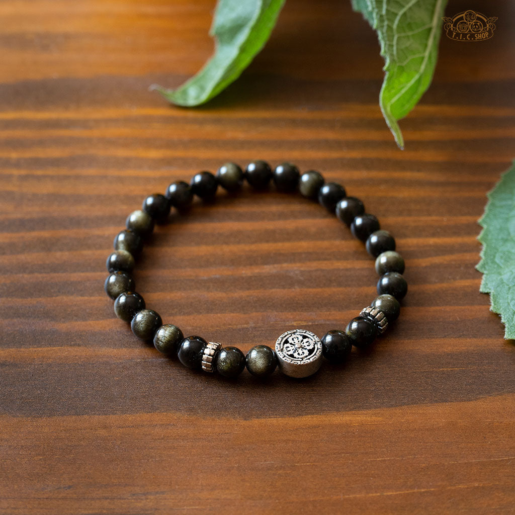 Double Vajra Golden Sheen Obsidian 6mm Beads Bracelet