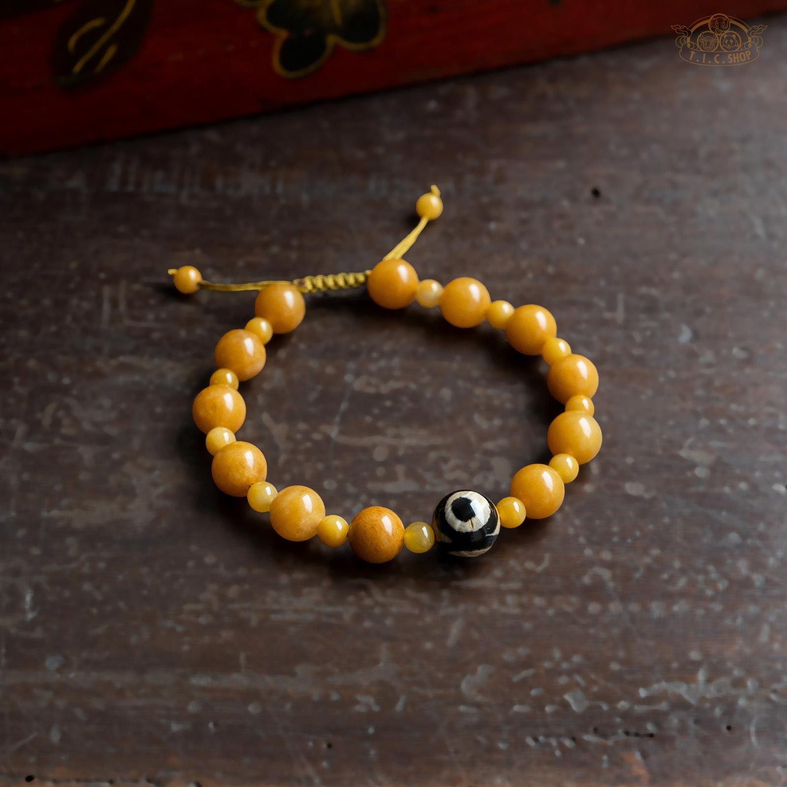 Dzi Bead Yellow Chalcedony Beads Bracelet