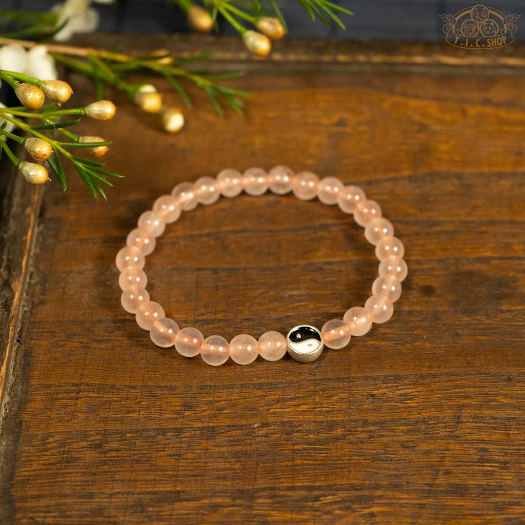 'Yin-Yang' Rose Quartz 6 mm Beads Bracelet