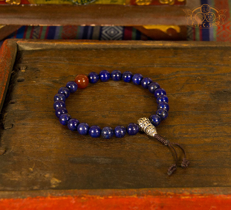 Lapis Lazuli 8mm Beads Wrist Mala Bracelet with 925Silver Guru Bead