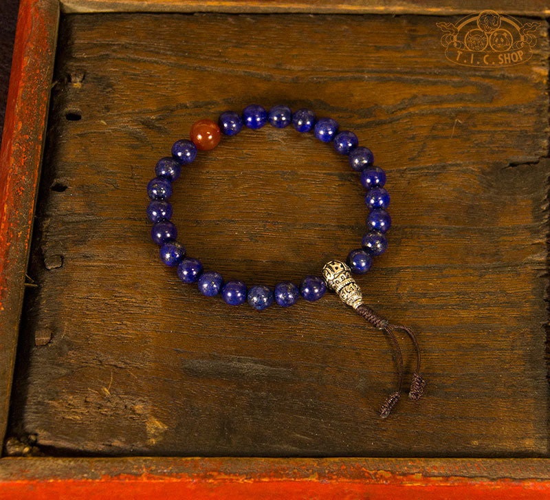 Lapis Lazuli 8mm Beads Wrist Mala Bracelet with 925Silver Guru Bead