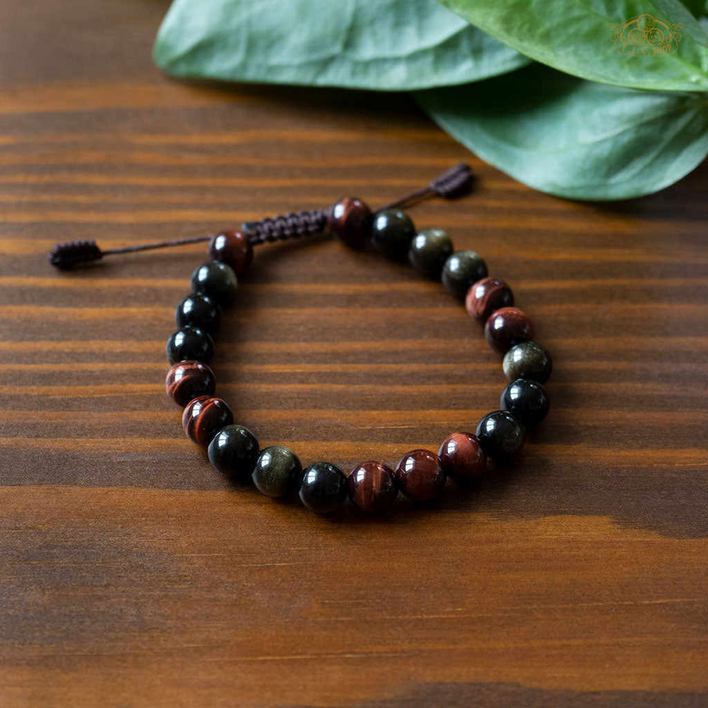 Red Tiger Eye Golden Obsidian 8mm Beads Bracelet