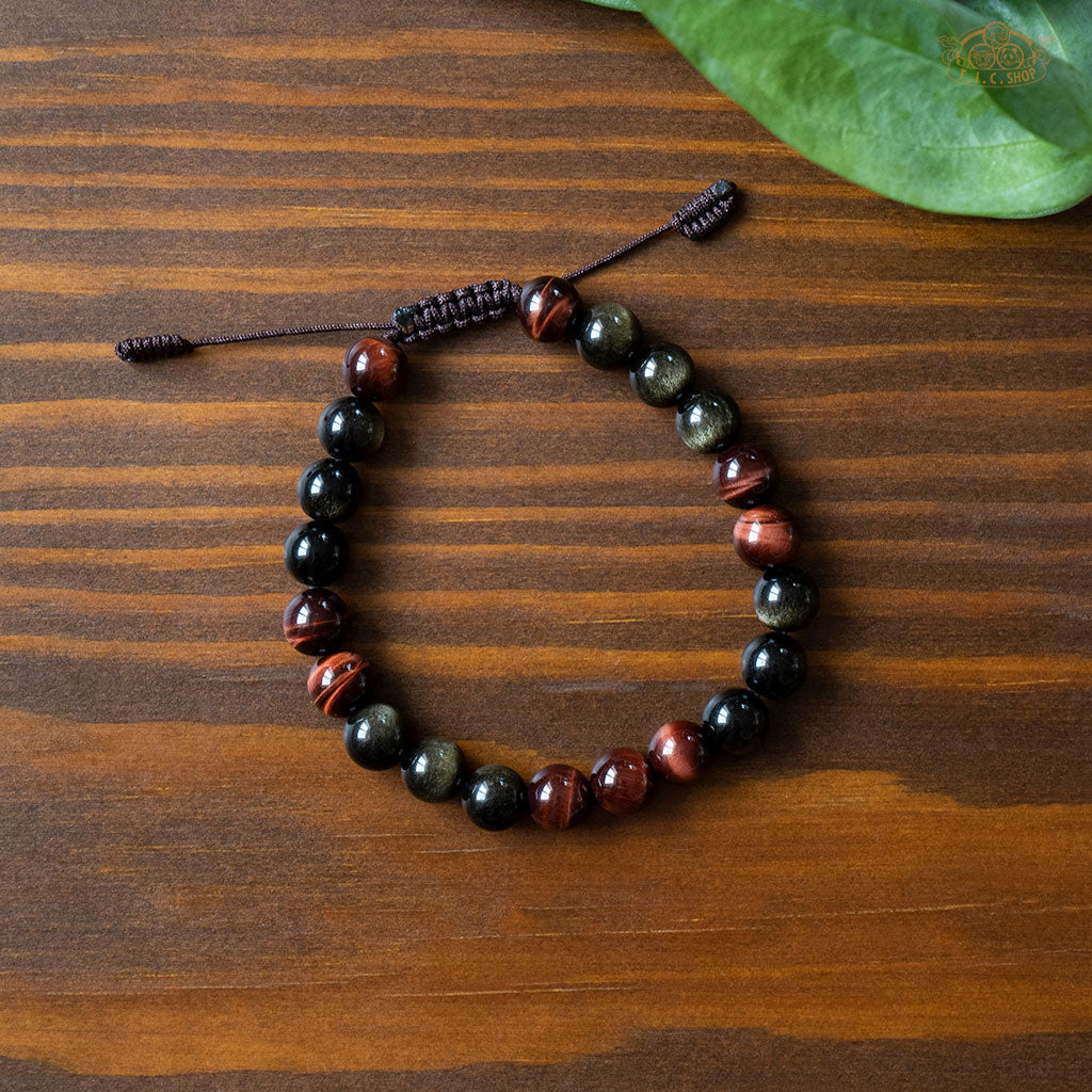 Red Tiger Eye Golden Obsidian 8mm Beads Bracelet