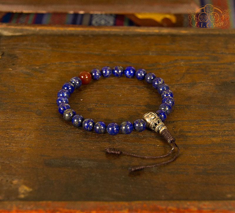 'Enchanting Evening' Lapis Lazuli 7mm Beads Wrist Mala Bracelet with 925 Silver Guru bead