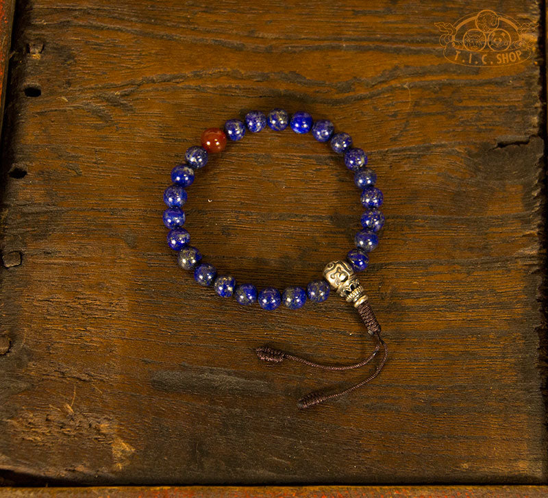 'Enchanting Evening' Lapis Lazuli 7mm Beads Wrist Mala Bracelet with 925 Silver Guru bead