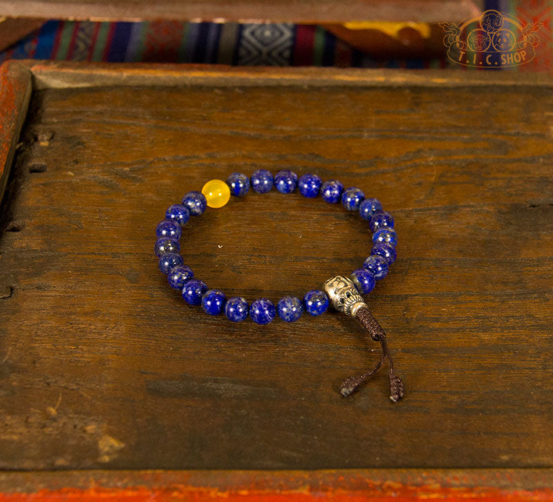 'Enchanting Eventide' Lapis Lazuli 7mm Beads Wrist Mala Bracelet with 925 Silver Guru bead