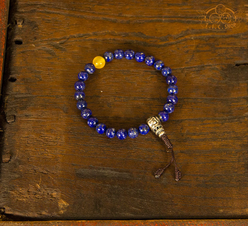 'Enchanting Eventide' Lapis Lazuli 7mm Beads Wrist Mala Bracelet with 925 Silver Guru bead