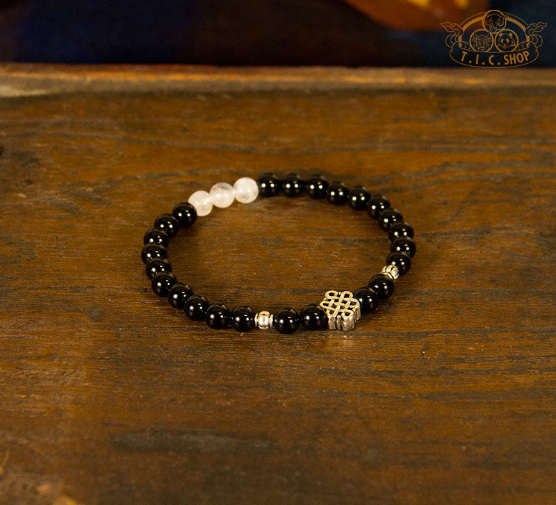 'Endless Delight' Obsidian 6mm Beads Bracelet with Endless Knot Symbol