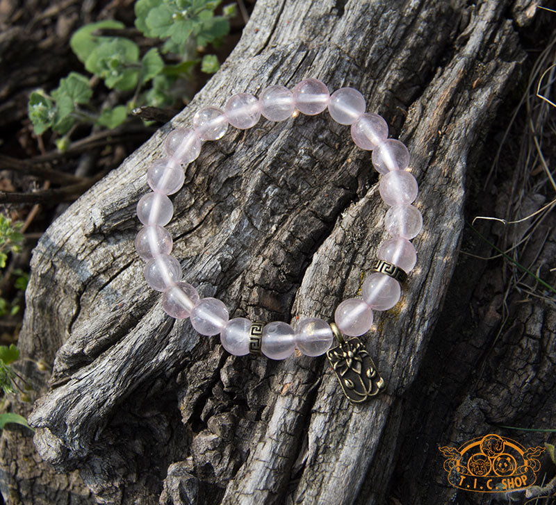 'Growing Lotus' Rose Quartz 8 mm Beads Bracelet