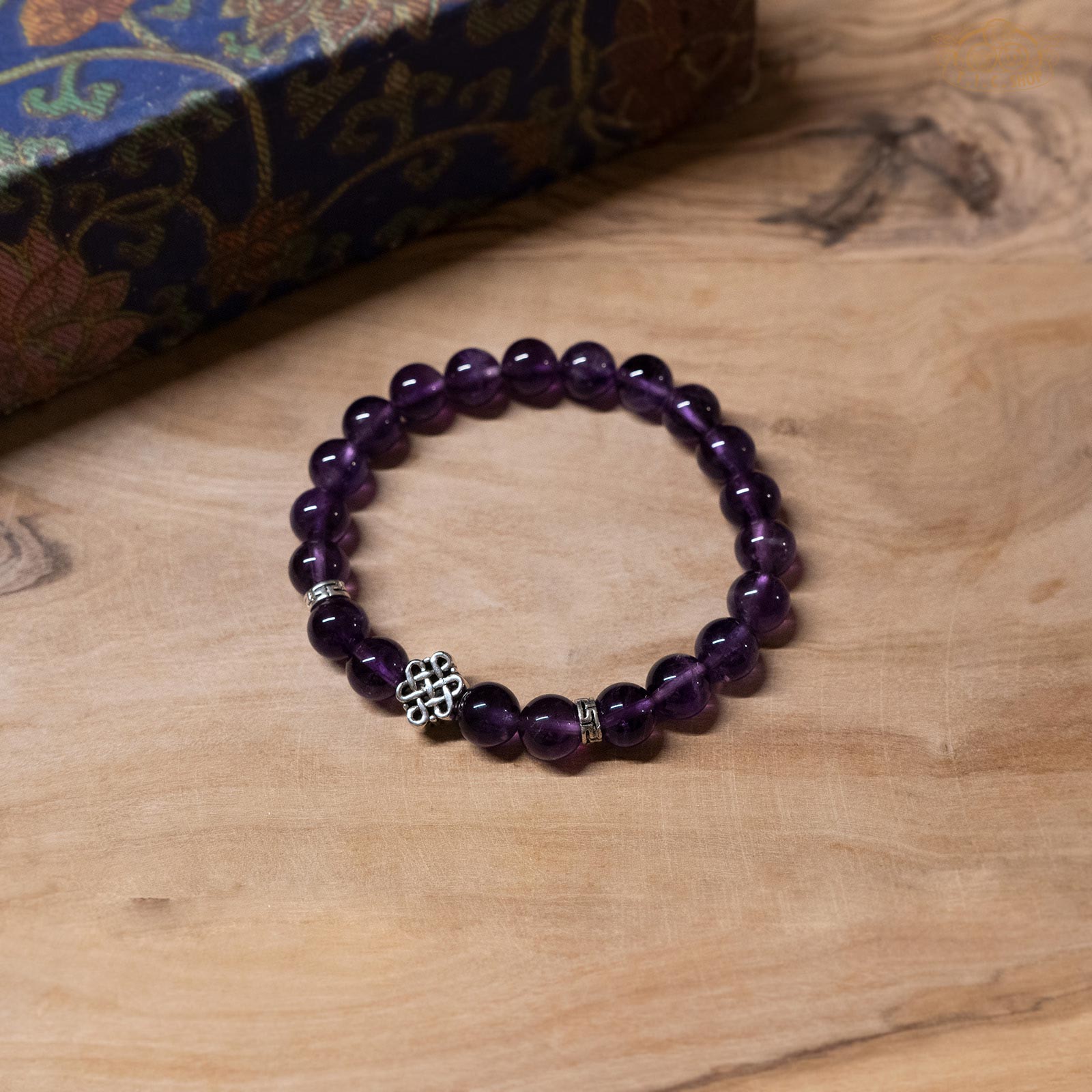 Endless Knot Amethyst 8mm Beads Bracelet