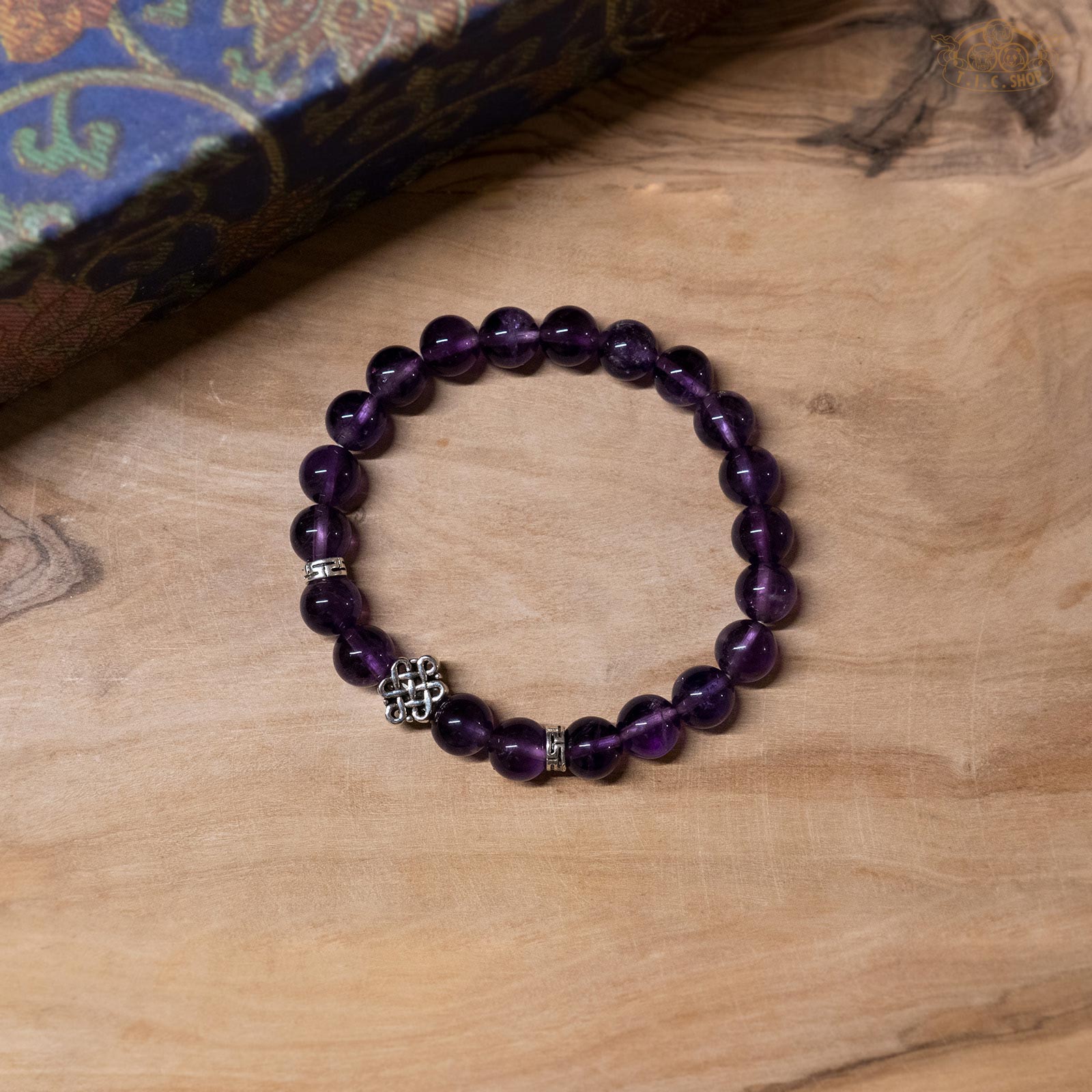 Endless Knot Amethyst 8mm Beads Bracelet