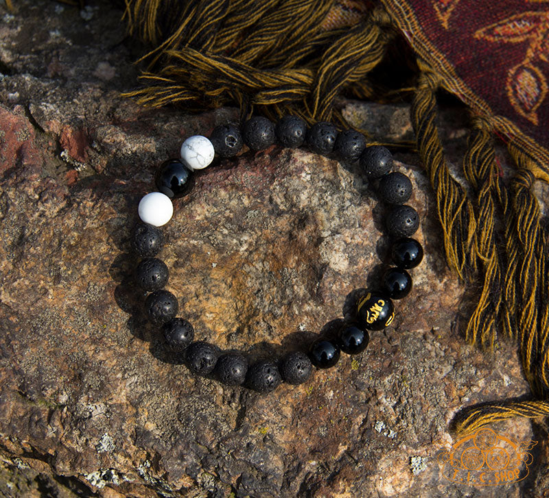 Om Mantra Obsidian Lava Rock 8mm Beads Bracelet