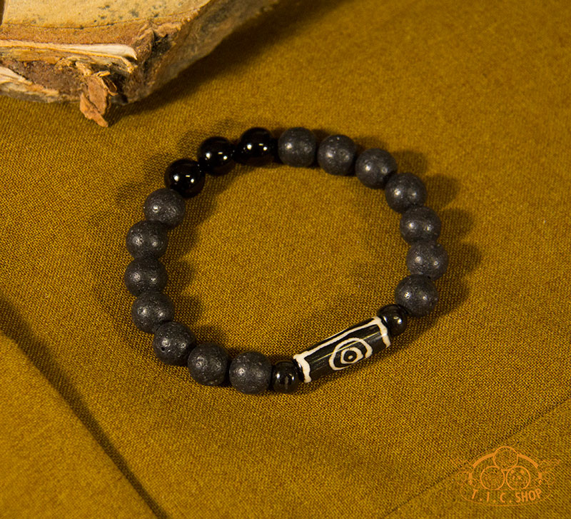 Dzi Bead Lava Rock 10mm Beads Bracelet