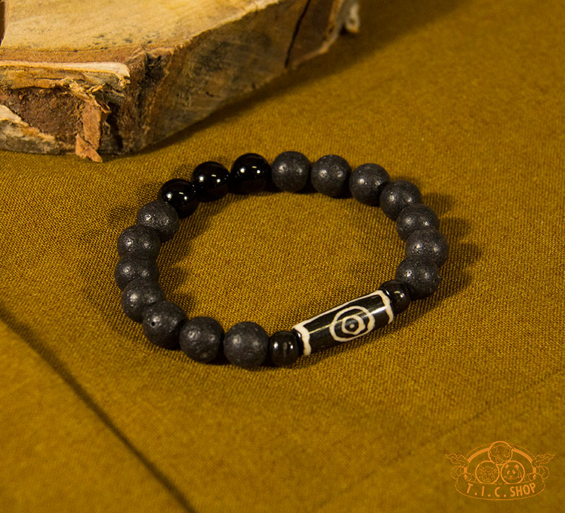 Dzi Bead Lava Rock 10mm Beads Bracelet