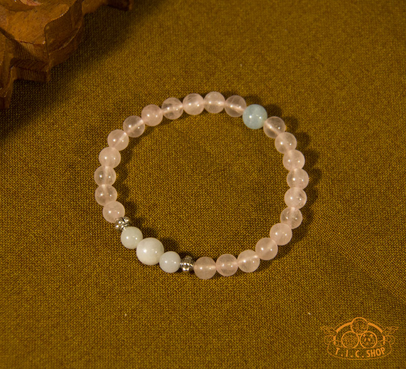 Rose Quartz 6mm Bead Bracelet with Jade and Aquamarine