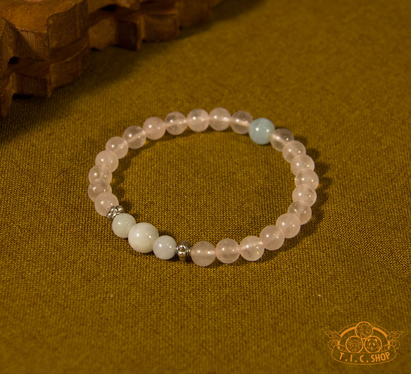 Rose Quartz 6mm Bead Bracelet with Jade and Aquamarine