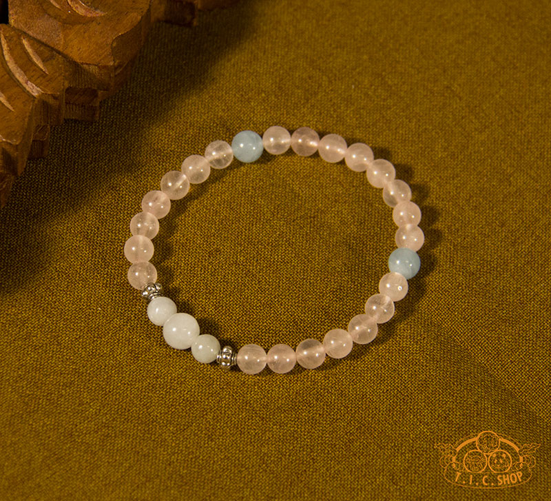 'Overflowing Love' Rose Quartz 6mm Bead Bracelet with Jade and Aquamarine