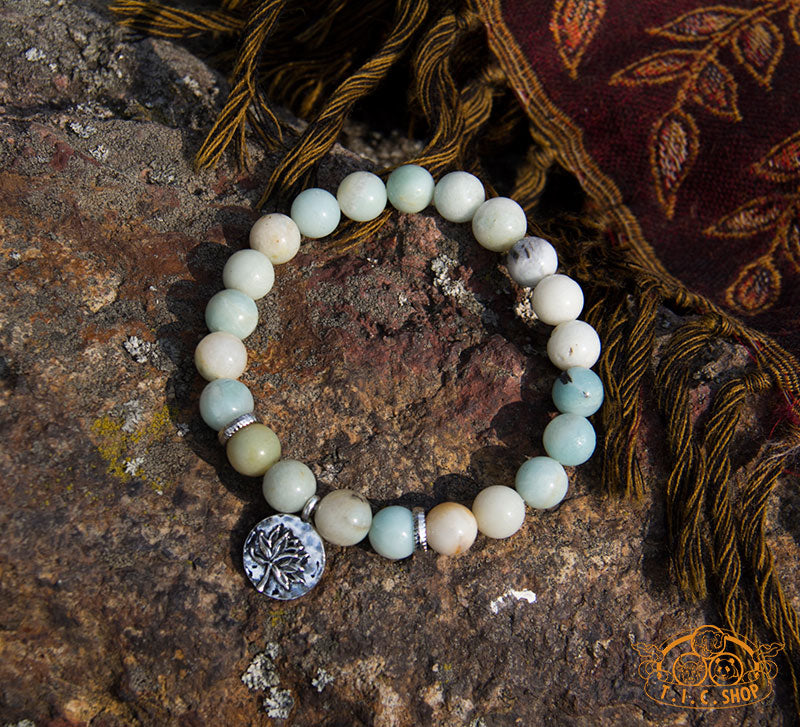 'Lotus in The Sand' Amazonite 10 mm Beads Bracelet