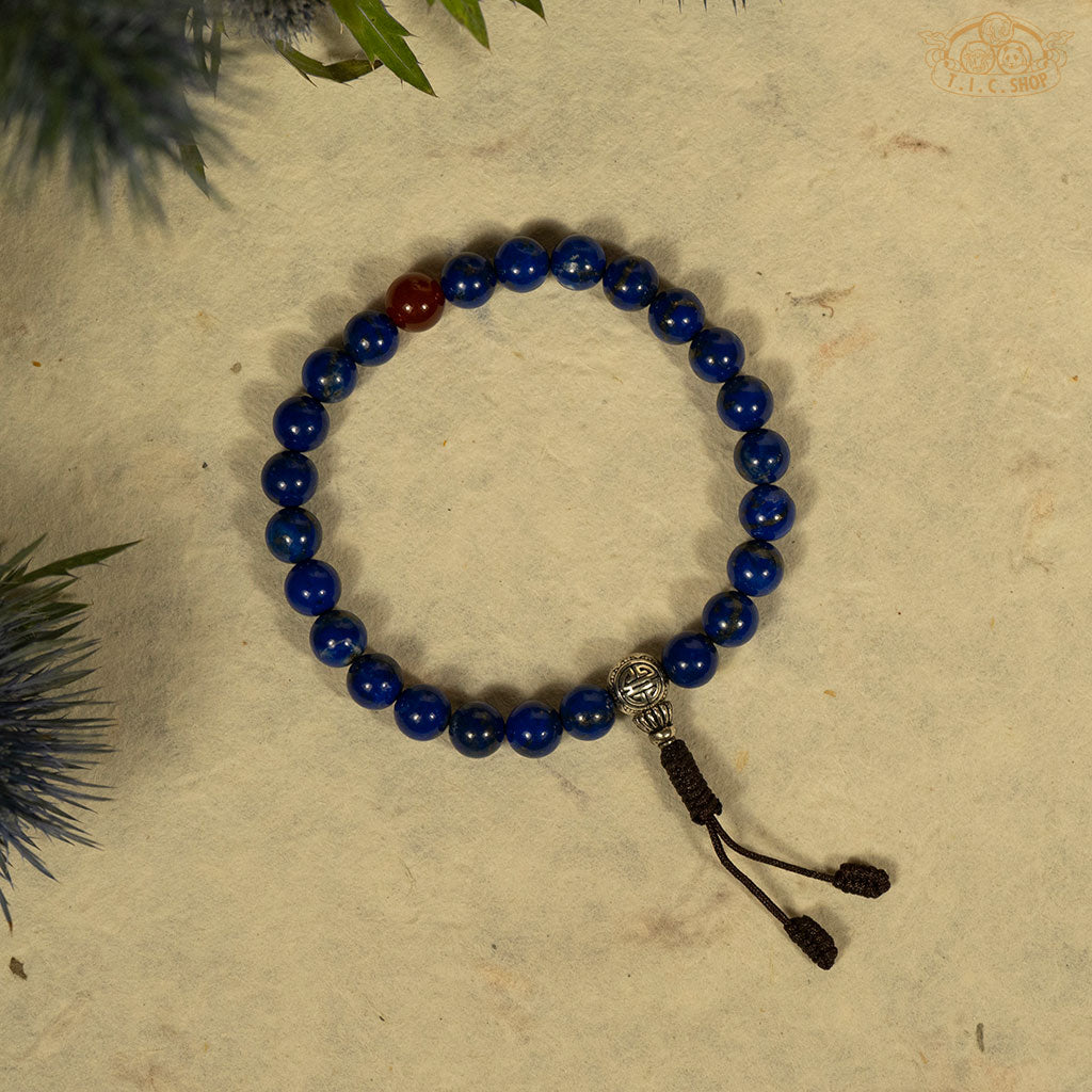 Lapis Lazuli 7mm Beads Wrist Mala Bracelet with 925 Silver Guru Bead