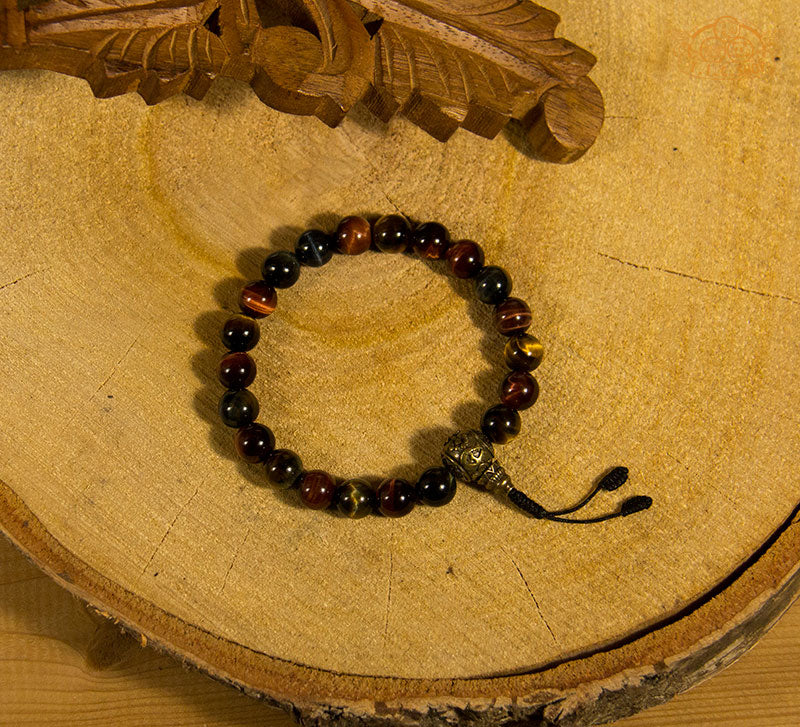 'Ornaments of the Wilderness' Natural Red Yellow Blue Tiger's Eye 10mm Beads Wrist Mala