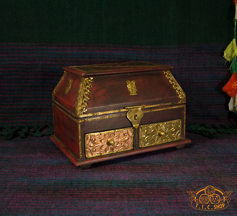 Indian Wooden Treasure Chest Jewelry Box with 2 Drawers