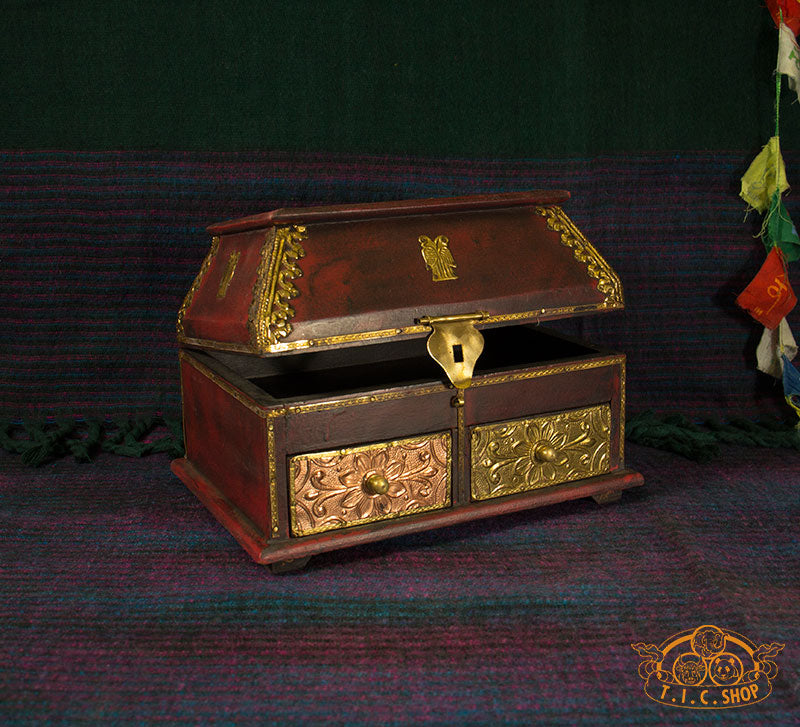 Indian Wooden Treasure Chest Jewelry Box with 2 Drawers