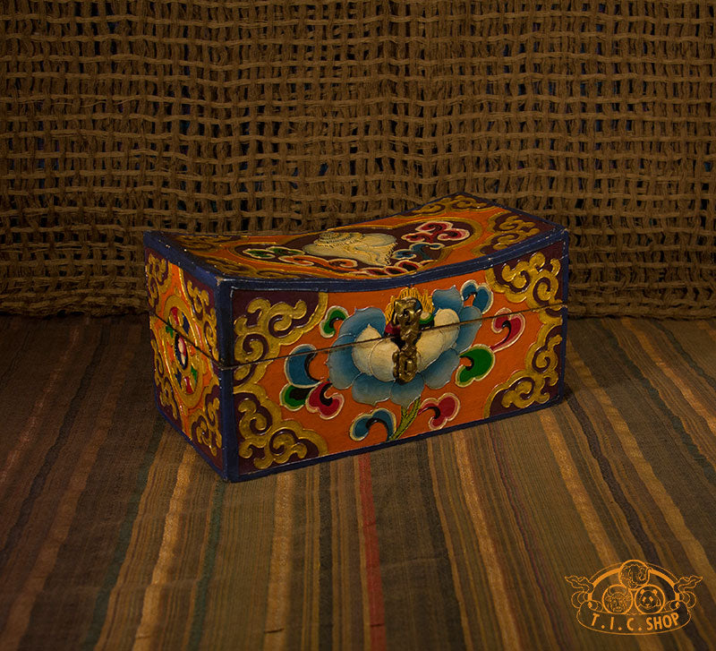 Lotus Blossom Nepali Hand-Painted Wooden Treasure Chest Jewelry Box