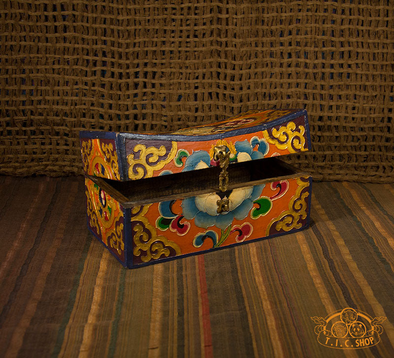Lotus Blossom Nepali Hand-Painted Wooden Treasure Chest Jewelry Box