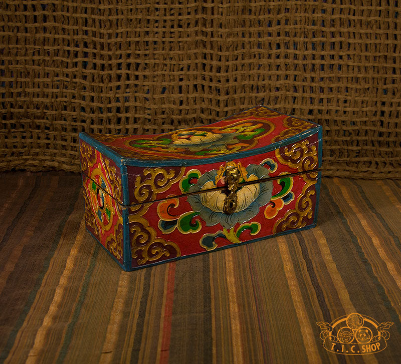 Lotus Blossom Nepali Hand-Painted Wooden Treasure Chest Jewelry Box