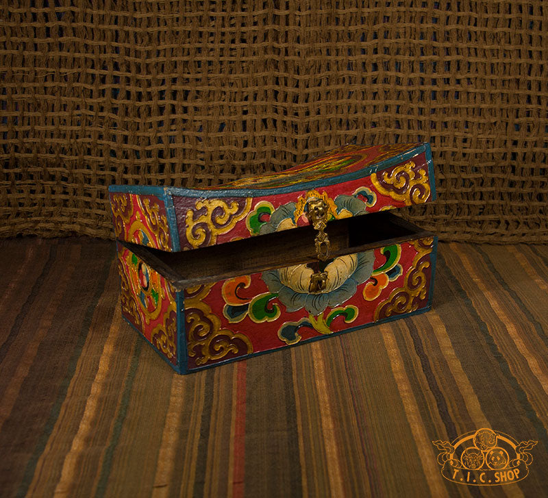 Lotus Blossom Nepali Hand-Painted Wooden Treasure Chest Jewelry Box