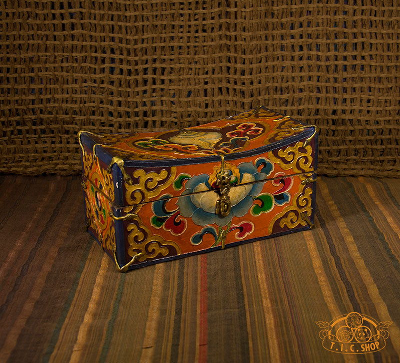Lotus Blossom Nepali Hand-Painted Wooden Treasure Chest Jewelry Box