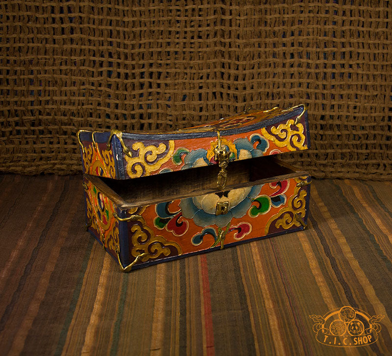 Lotus Blossom Nepali Hand-Painted Wooden Treasure Chest Jewelry Box