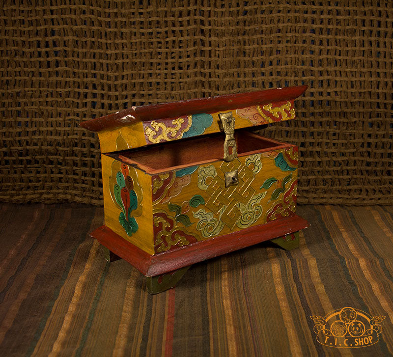 Endless Knot Nepali Hand-Painted Wooden Treasure Chest Jewelry Box