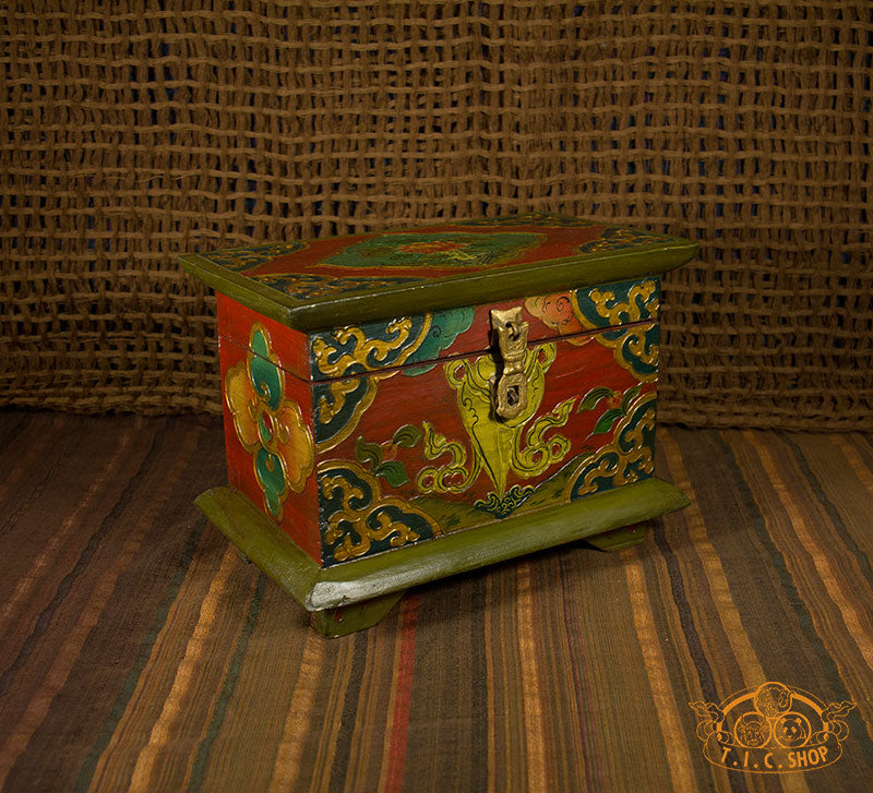 Conch Shell Nepali Hand-Painted Wooden Treasure Chest Jewelry Box