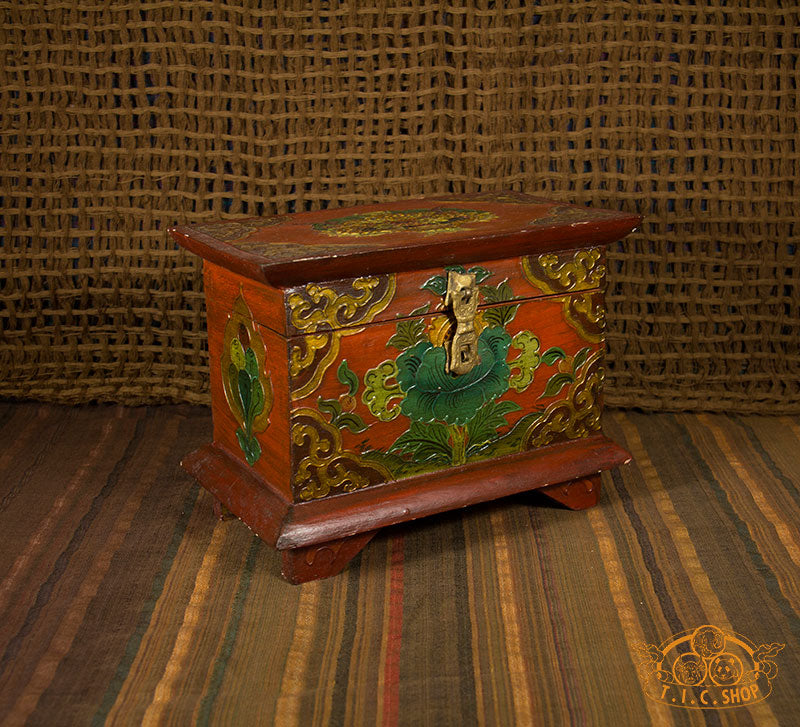 Lotus Blossom Nepali Hand-Painted Wooden Treasure Chest Jewelry Box