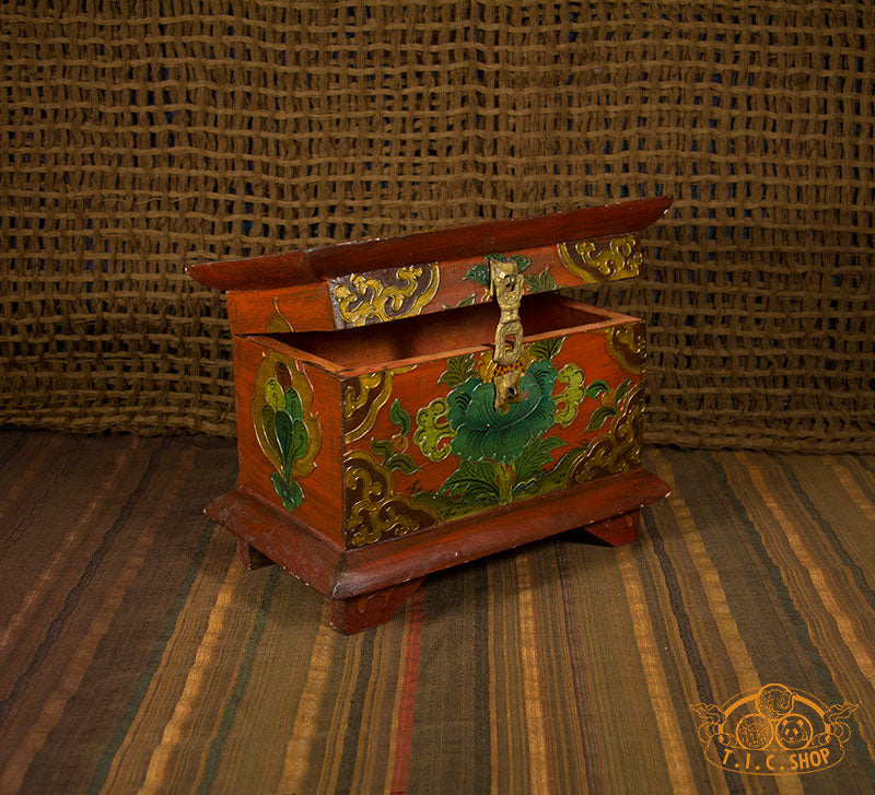 Lotus Blossom Nepali Hand-Painted Wooden Treasure Chest Jewelry Box
