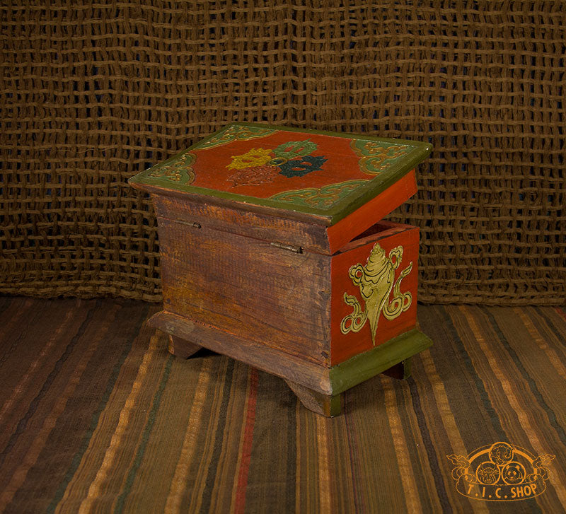Yak Motif Nepali Hand-Painted Wooden Treasure Chest Jewelry Box