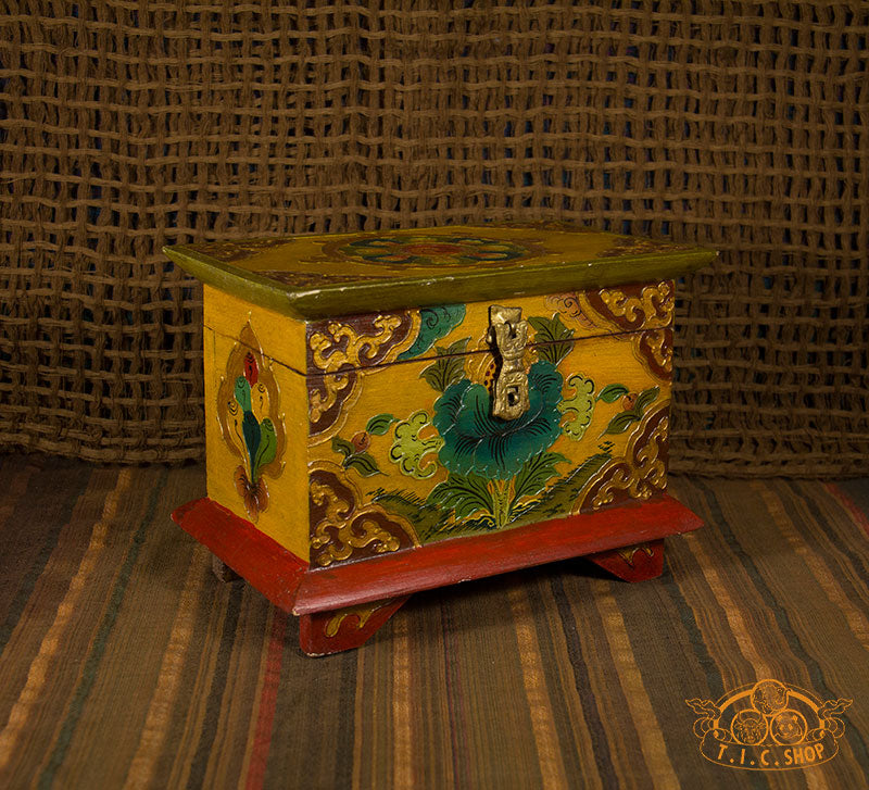 Lotus Blossom Nepali Hand-Painted Wooden Treasure Chest Jewelry Box