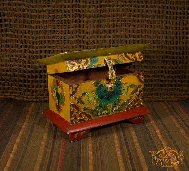 Lotus Blossom Nepali Hand-Painted Wooden Treasure Chest Jewelry Box