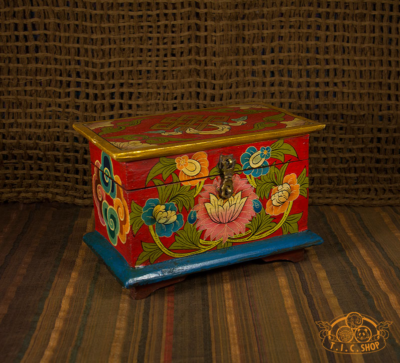 Flower Blossom Nepali Hand-Painted Wooden Treasure Chest Jewelry Box