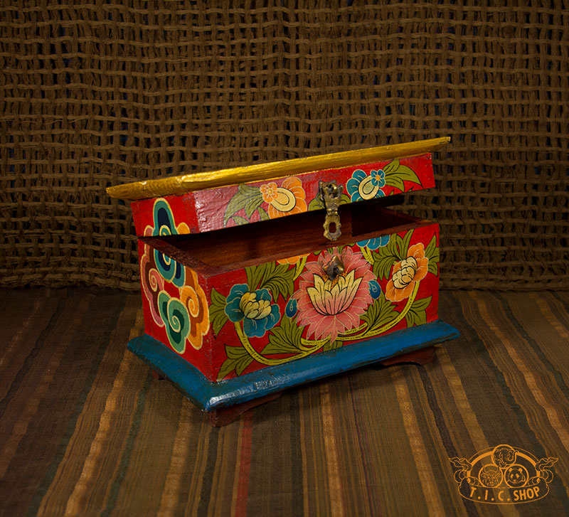 Flower Blossom Nepali Hand-Painted Wooden Treasure Chest Jewelry Box
