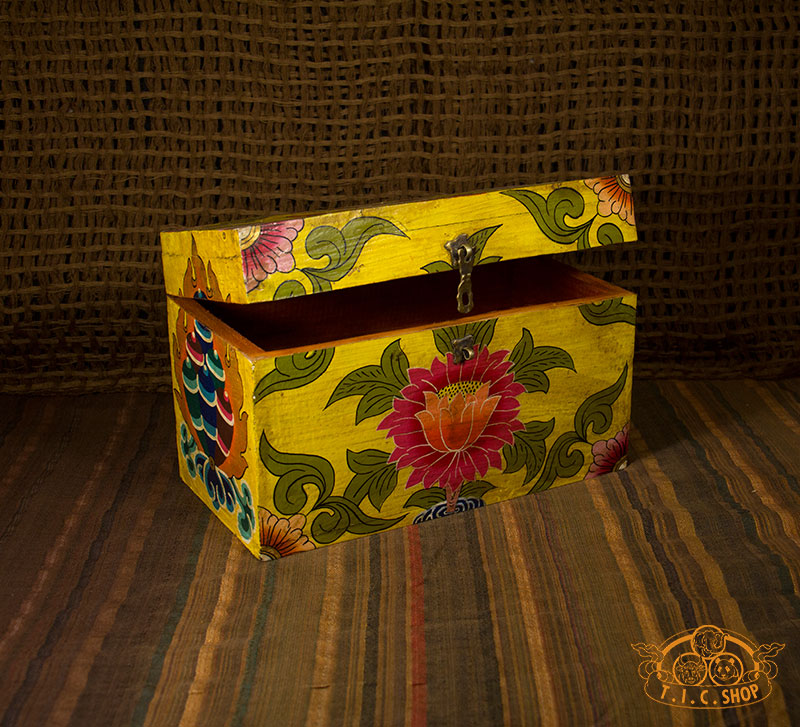 Lotus Blossom Nepali Hand-Painted Wooden Treasure Chest Jewelry Box