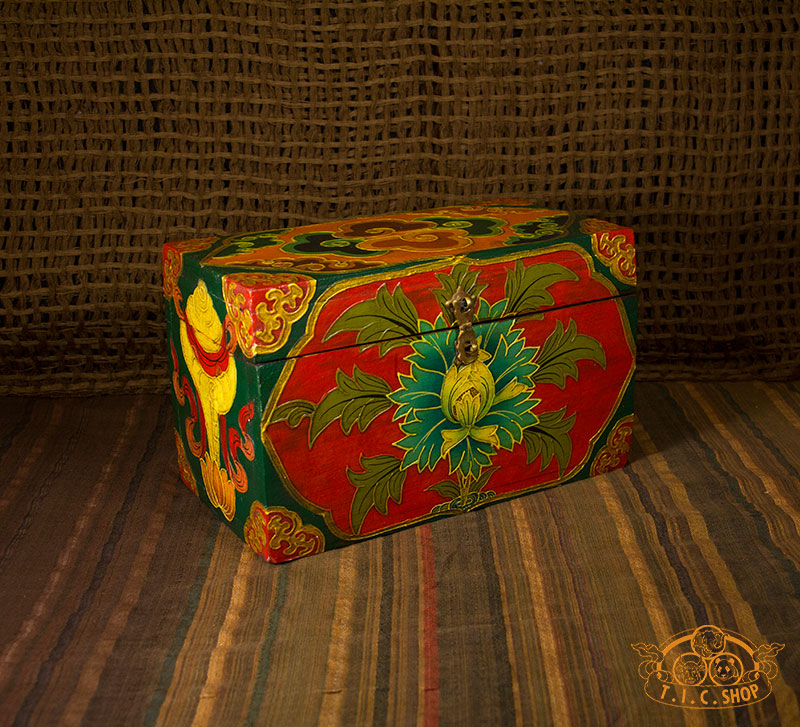 Lotus Blossom Nepali Hand-Painted Wooden Treasure Chest Jewelry Box
