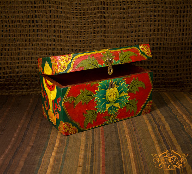 Lotus Blossom Nepali Hand-Painted Wooden Treasure Chest Jewelry Box