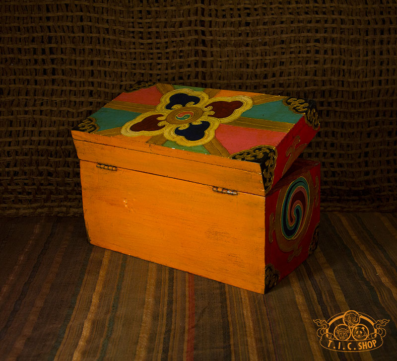 Snow Lion Nepali Hand-Painted Wooden Treasure Chest Jewelry Box