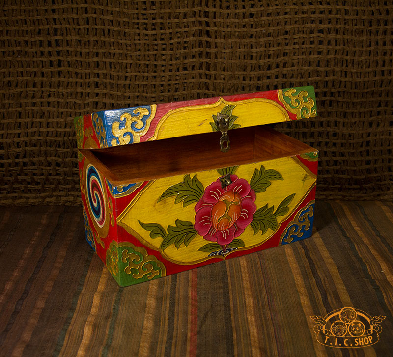 Peony Blossom Nepali Hand-Painted Wooden Treasure Chest Jewelry Box