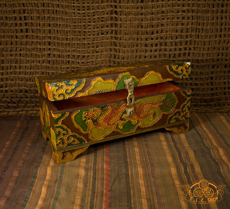 Dragon Nepali Hand-Painted Wooden Treasure Chest Jewelry Box