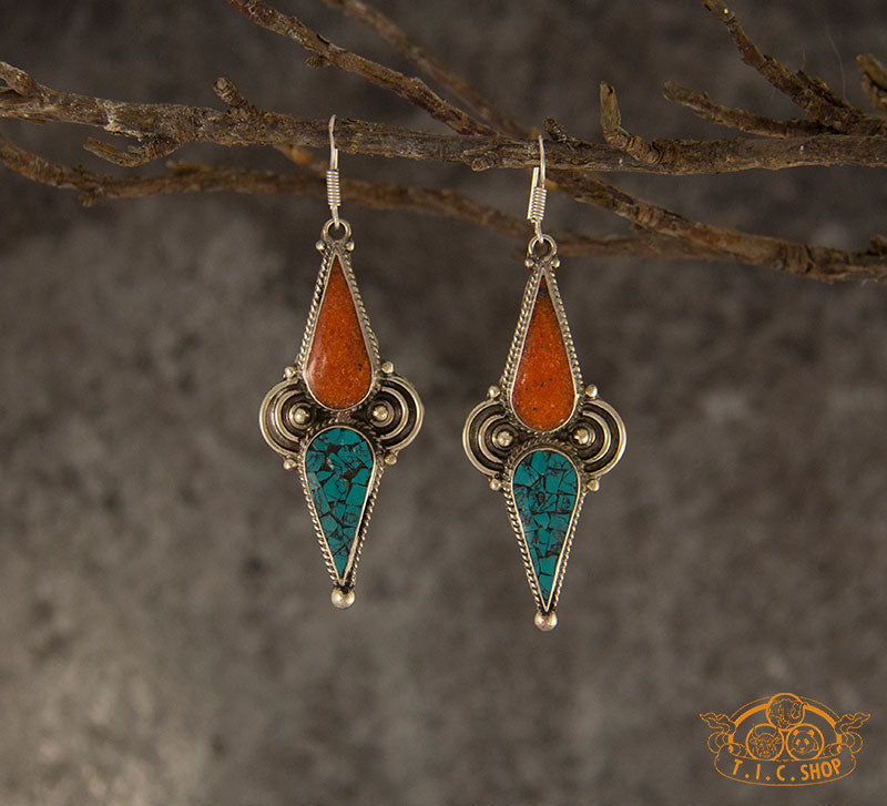 Tibetan Ornament Inlay Earrings